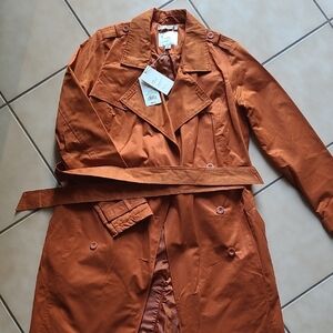 a new day Brown/Orange Trench Coat Double-Breasted Belted